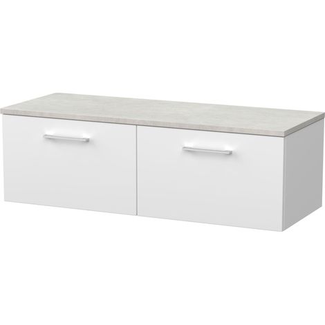 Pershall Contemporary Wall Hung 2 Drawer Vanity Unit with Laminate Worktop, 1200mm, Matt White