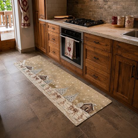 Tappeto Cucina Tirolese Chalet Beige Passatoia Antiscivolo Made in Italy Cm. 55x140 (1/5)