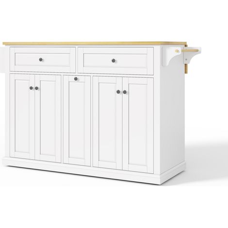Isla de cocina móvil con encimera abatible, carro de cocina MDF, 121 x 69 x 89 cm (1/5)