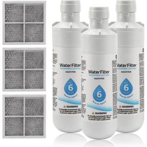 Refrigerator water filter, refrigerator water and air filter, anti-odor water filter for refrigerator, air filter replacement part, replacement for LG LT1000P (3pcs) (1/5)