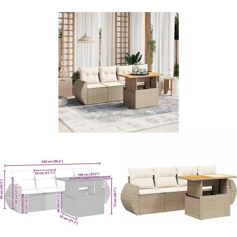 5-tlg. Garten-Sofagarnitur mit Kissen Beige Poly Rattan - Gartensorte - Gartenmöbelset - Outdoor Möbel - Lounge Set - Rattan Gartenmöbel - Home & Living (1/3)
