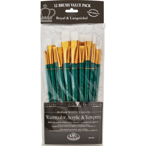 Royal and Langnickel RSET-9308 - Set da 12 pennelli con setole medie in taklon, colore: Bianco (1/5)