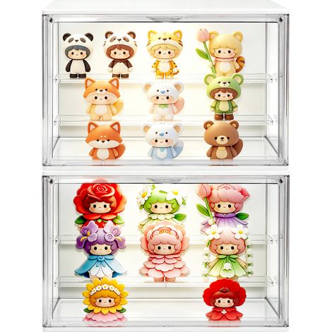 Lot de 2 Vitrines Acrylique LED (36×22×18 cm) – Porte Aimantée Anti-Poussière, Gradin Amovible, Éclairage Intégré – Transparentes et Empilables pour Figurines, Lego et Cosmétiques (1/5)