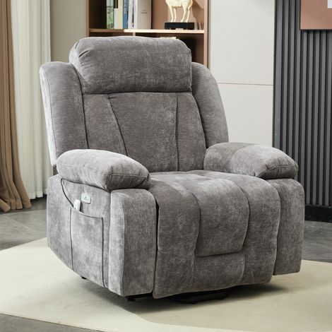 Sillón reclinable eléctrico 95x94x107 cm con función elevadora, masaje de 8 puntos y calefacción lumbar, tela gris (1/5)