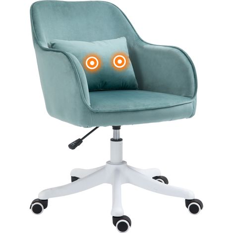 Fauteuil de bureau vert en velours, pivotant 360°, avec coussin lombaire intégré et massage, hauteur ajustable pour le travail
