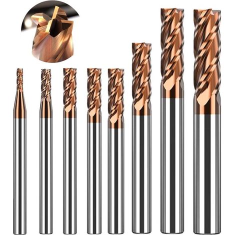 Juego de 8 fresas de ranurar de carburo para fresado CNC Ø 2-12 mm - Recubrimiento de aluminio 55 HRC (1/5)