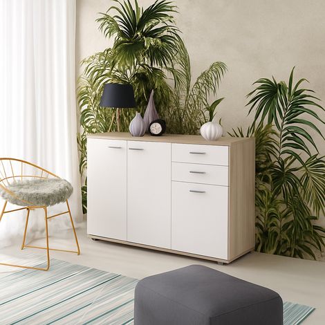 Credenza Meldola, Madia 2 Cassetti, un Ripiano, Apertura Battente, 103x34x74h cm Marrone Olmo (1/3)