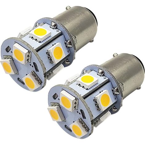 Lot de 2 ampoules LED 6-30 V BA15D - Blanc chaud - Super lumineuses - 5050 9SMD - Pour feux de recul, clignotants