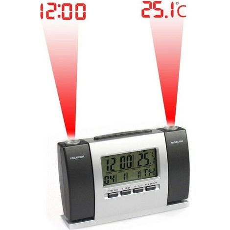 Réveil Projection - Double Projecteur LCD - Affichage Heure Température Date - Format 12H/24H - Alimentation Piles AA - 1 Pièce (1/5)