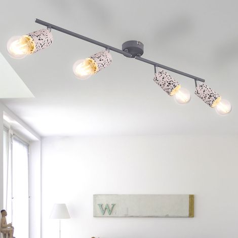 Deckenlampe 4 Strahler Wohnraum Deckenleuchte mit beweglichen Spots, Terrazzo Stein Optik chrom grau, 4x E27, L 72 cm