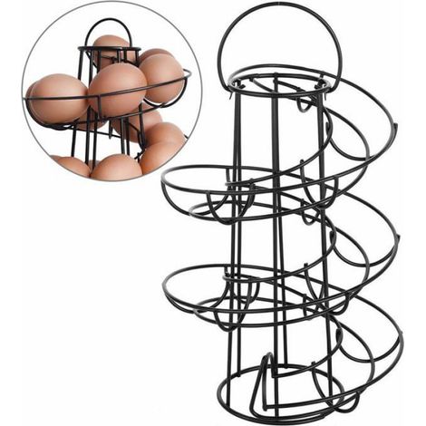 Distributeur Oeuf Spirale Rangement Contient Environ 30-36 Oeufs, Support À Oeufs Peut Ranger Et Marquer Dans L'ordre - Noir (1/5)