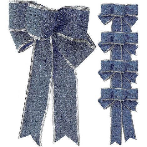 Lot de 5 nœuds décoratifs en tissu pailleté pour sapin de Noël (bleu) (1/5)