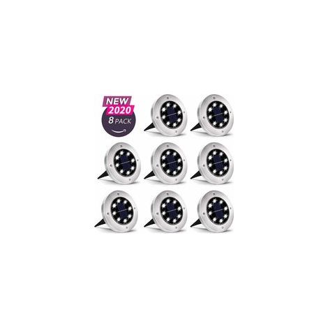 Lot de 8 lampes solaires extérieures 8 LED, IP65, lumière blanche, jardin – (1/5)