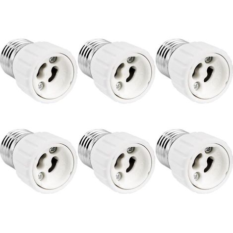 Adaptateur E27 vers GU10, 0-250V, max. 200W, Convertisseur de Douille Adaptateur E27 GU10 pour Ampoule LED, Lampe Halogène et CFL, Adaptateur en Céramique, lot de 6 - RWAdaptateur de culot d'ampoule (1/5)