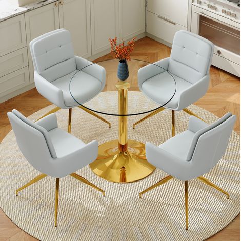 Ensemble repas 85x76 cm verre trempé doré gris clair, 4 chaises pivotantes pour studio – MEUBLIV (1/5)
