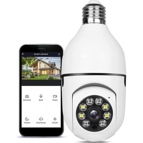 Caméra D'ampoule WiFi E27,Caméra Sécurité Extérieure sans Fil À 360 Degrés,Système Caméras Surveillance Domicile 1080P,Détect[O1061] (1/4)