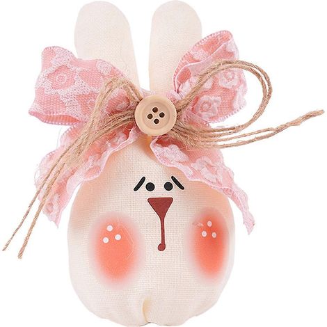 Lapin de Pâques de table décoration mignon peluche lapin décorations avec nœud décoratif doux tissu table Accent pour salon chambre bureau,Rose,Large (1/5)