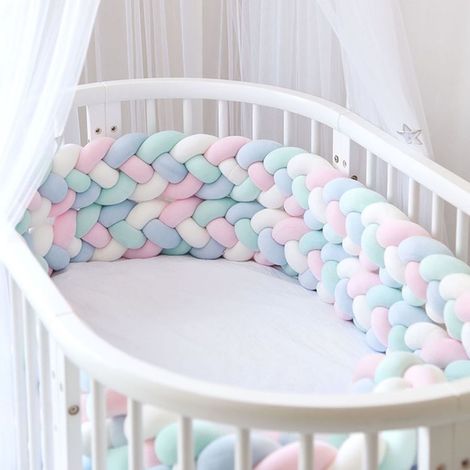 Tour de lit bébé serpent 3 m, bordure de lit tressée pour bébé - rouleau de lit pour lit bébé nid serpent 300 cm【rose blanc bleu vert】 (1/5)