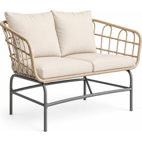 Outsunny – Canapé de jardin 2 places en résine tressée – Coussins déhoussables épais – Châssis métal robuste – Dimensions 120x67x79 cm – Marron