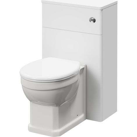 Wholesale Domestic Danbury Satin White 500mm Toilet Unit and Traditional Back to Wall Toilet Pan with Soft Close Toilet Seat (1/5)