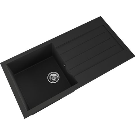 101cm Kitchen Single Bowl Composite Inset Sink, Overflow & Drainer, Matt Black
