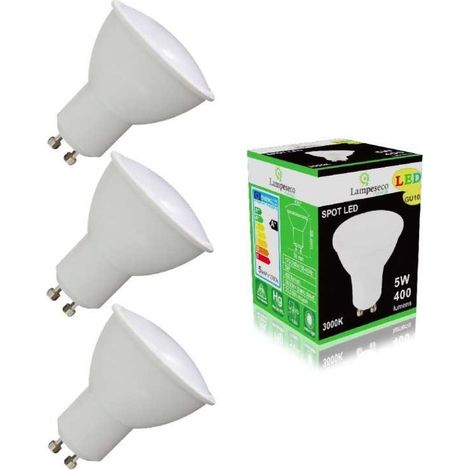 Pack de 3 Ampoules Led GU10 5W Blanc Chaud 3000K eq. 50W Halogène 120° (1/2)
