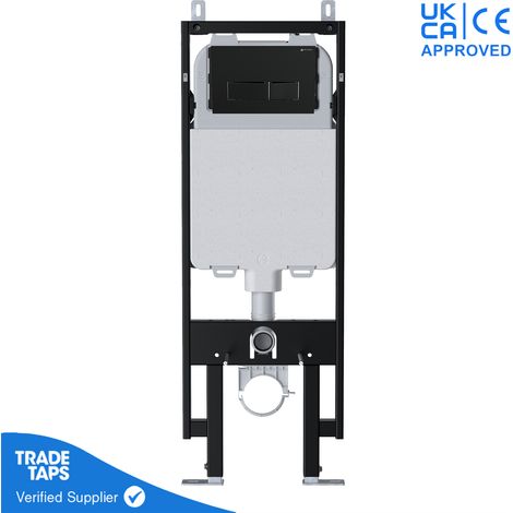 Wall Hung Toilet Concealed Cistern with VIVA Slim Frame Dual Flush Adjustable 1.14-1.35m & Square Matt Black Flush Plate