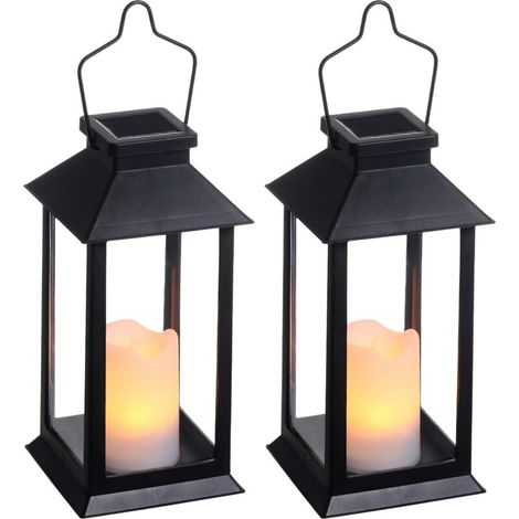2 lampes solaires extérieures jardin – Lanternes solaires avec bougies LED sans flamme – Lampes LED décoratives pour allée ou terrasse