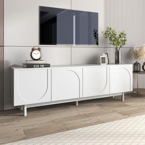 DESMIU Meuble TV 4 Portes avec Étagères Réglables pour Salon, Blanc, 175 × 38 × 56 cm (1/5)
