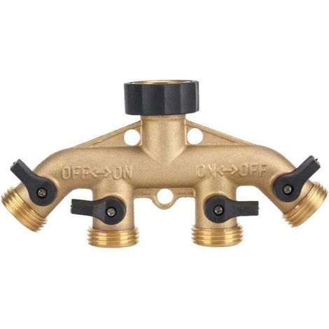 3/4 Zoll Messing 4-Rohr-Schlauchverteiler Düsenschalter Wasserhahnanschlüsse Wasserhahnverteiler Schlauchadaptor Wasserhahnanschlüsse für Gartenbewässerung (europäisches Gewinde) (1/4)