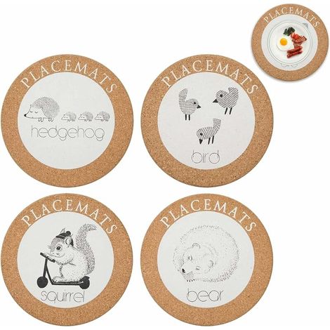 4 Pièces Dessous de Verre en Bois, Sets de Table Ronds Résistants à la Chaleur, Dessous de Plat Antidérapants, Imprimé Petit Animal(18 x 1cm) (1/5)