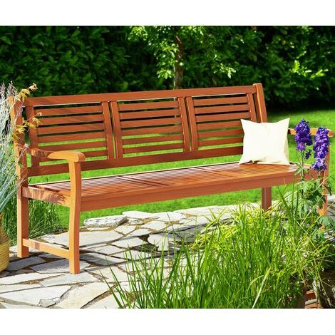 CASARIA® Gartenbank Wetterfest Holz FSC®-zertifiziert 480kg Belastbar 3-Sitzer Armlehne Rückenlehne 153x57cm Garten Balkon Holzbank Eukalyptus Braun