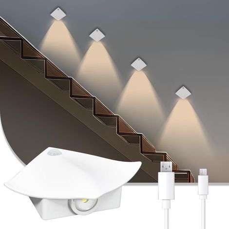 Luz nocturna interior, luz LED para escaleras con detector de movimiento, aplique de pared recargable con batería de 1200 mAh, luz blanca cálida magnética de 3000 K, apliques de pared para escaleras ( (1/5)