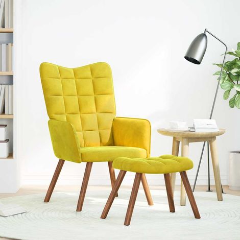 Fauteuil de Salon,Chaise,Fauteuil relax avec tabouret en velours jaune CFW848979 (1/5)