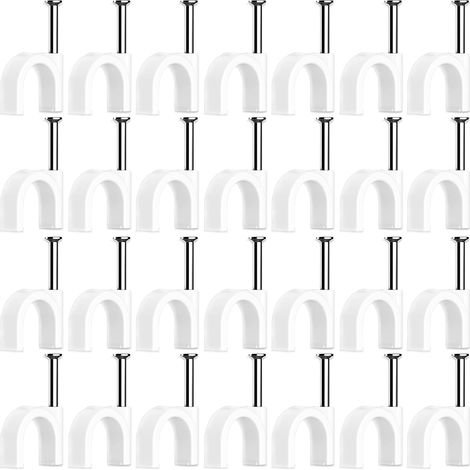 100 Pièces Cavalier Cable Electrique,Fixation Cable Electrique,Attache Fil Electrique,Attache Cable Mural,Clips de Cable,avec Clou en Acier,pour Fixation de Câble,Blanc (4mm) (1/5)