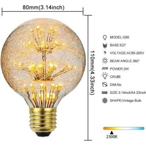 Led Ampoule Vintage Ampoule RGB Feu D'artifice Edison Ampoule 3W 220/240V E27 Ampoule Décorative (G80) [Classe énergétique G] (1/4)