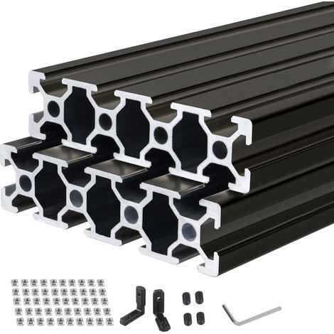 Lot de 2 profilés en aluminium 600 mm 2080 - Type T - Noir - Norme européenne - Profilé linéaire anodisé - Profilé en aluminium avec écrou en T et connecteur d'angle en L pour machines CNC (1/5)