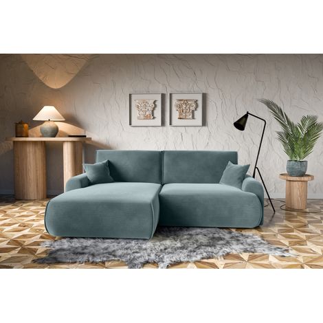 Canapé d'Angle gauche avec fonction de couchage Noboo coffre en velours côtelé bleu du fabricant -VINOTTI (1/5)