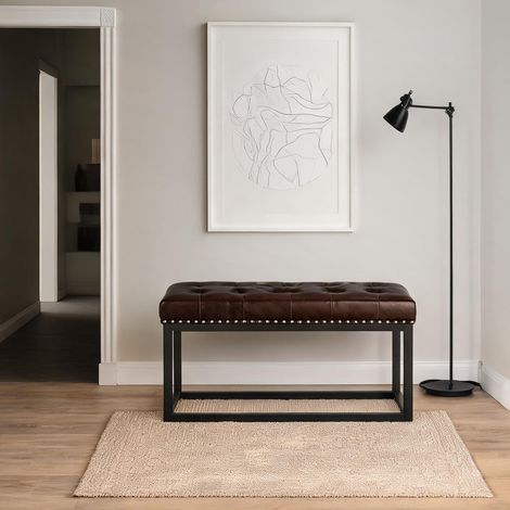 Banc vintage marron et noir en métal et bois avec assise (1/5)