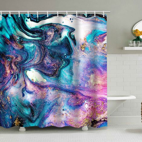 Duschvorhang mit Marmormuster (180 x 180 cm), bedruckter, wasserdichter Stoffduschvorhang, Duschvorhang aus Polyester mit geometrischem Muster, inklusive 12 Haken.
