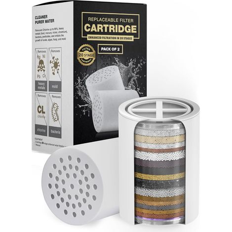 Lot de 2 cartouches filtrantes de rechange à 20 couches (sans boîtier), compatibles avec tout filtre de douche de conception similaire (1/5)