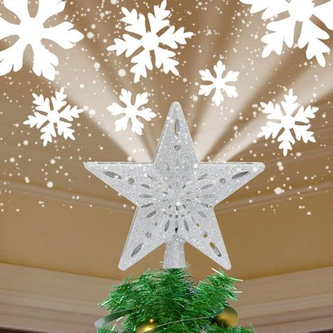 Étoile sapin de Noël avec projecteur de flocon de neige LED rotatif – Taille 24,3 x 6,5 x 25,5 cm – Décoration lumineuse pour sapin (1/5)