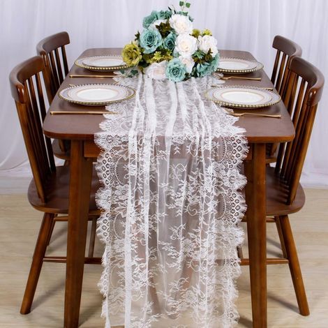 Tischläufer aus Spitze, Tischläufer für Hochzeiten, Vintage-Tischdekoration mit Spitze, elegante und raffinierte Dekoration (Weiß) (1/5)