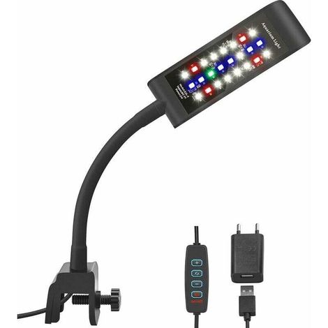 LED lampe d'aquarium à Clip, [lumière RVB + blanche] 10 niveaux de luminosité variateur, lampe à pince d'aquarium pour réservoir à poissons 20-30CM et plantes aquatiques, noir
