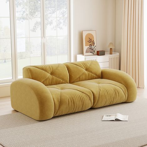 Canapé sans cadre modulaire 2 places jaune mousse 32D tissu chenille. Design antidérapant sans assemblage pour salon