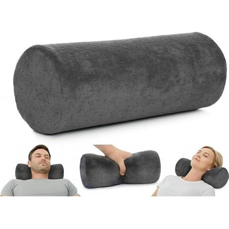 Oreiller cylindrique rond pour la santé cervicale avec housse amovible et lavable, conception ergonomique pour la tête, le cou, le dos et les jambes, gris  13" X 5" (1/5)