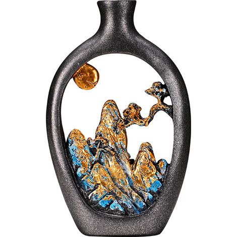 Vase d'art en forme de montagne creusée de style chinois – artisanat exquis, élégant et polyvalent, matériau en résine légère (16x3,5x26 cm). (1/5)