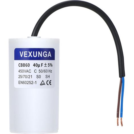 CBB60 AC Condensateur 40uF 450V Condensateurs de Démarrage Moteur Volet Roulant 40 MFD 450VAC SH 50x92MM 50/60Hz Avec Fil pour Pompe Piscine (1/5)