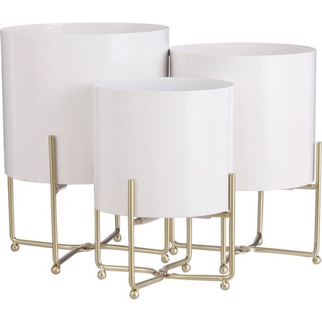 Lot de 3 Porte-Plantes en Métal Blanc et Doré Cache-Pots sur Pieds pour Plantes et Fleurs - PANGIVO (1/5)