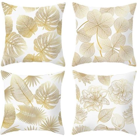 Taie D Oreiller - 45x45 Cm - Velours Et Lin Coton - Pour Canape Chambre Salon Voiture Bureau - Lot De 4 (1/4)